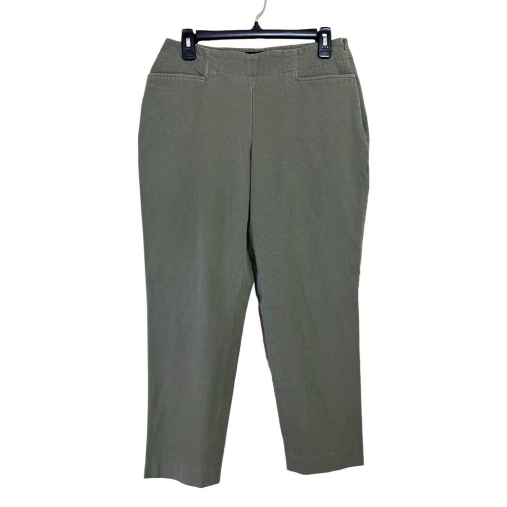 Talbots Olive Green Pants Size 4 Curvy Ankle Side‎ Zip High Rise Cotton Stretch